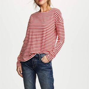 Current/Elliott Women's Breton Tee, Red White striped knit, Size 3 (C-3)